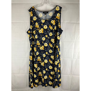 Perceptions Floral Sleeveless Midi Dress Navy Yellow Size 18W Women's Used